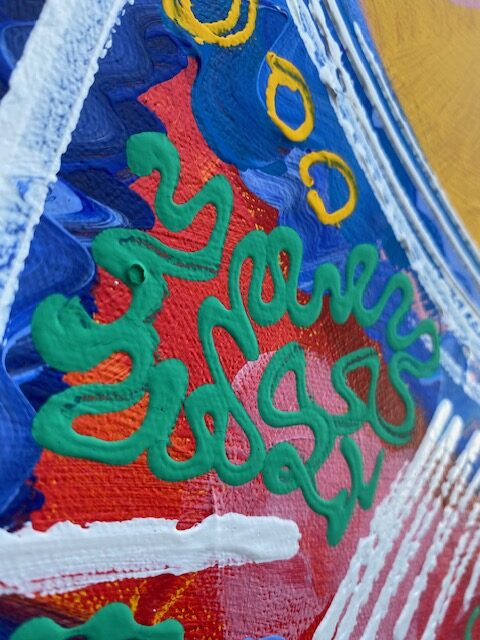Painting of Mr. Live abroad, Detail paint in red